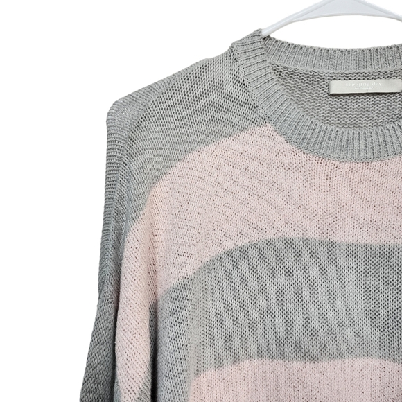 One Grey Day Women's Cashmere Blend Stripe Pattern Crew Neck Sweater - L - Picture 2 of 6